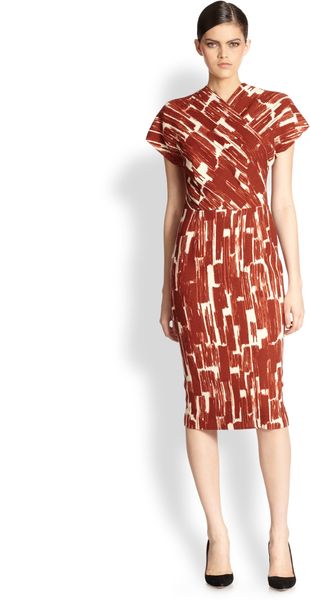 Bottega Veneta Printed Wool Crepe Wrap effect Dress - Lyst
