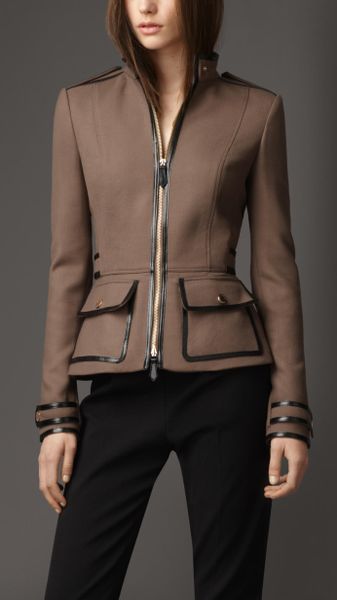 Burberry Leather Detail Military Jacket - Lyst