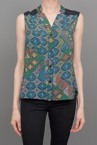 Charles Henry Split V Neck Blouse Mosaic - Lyst