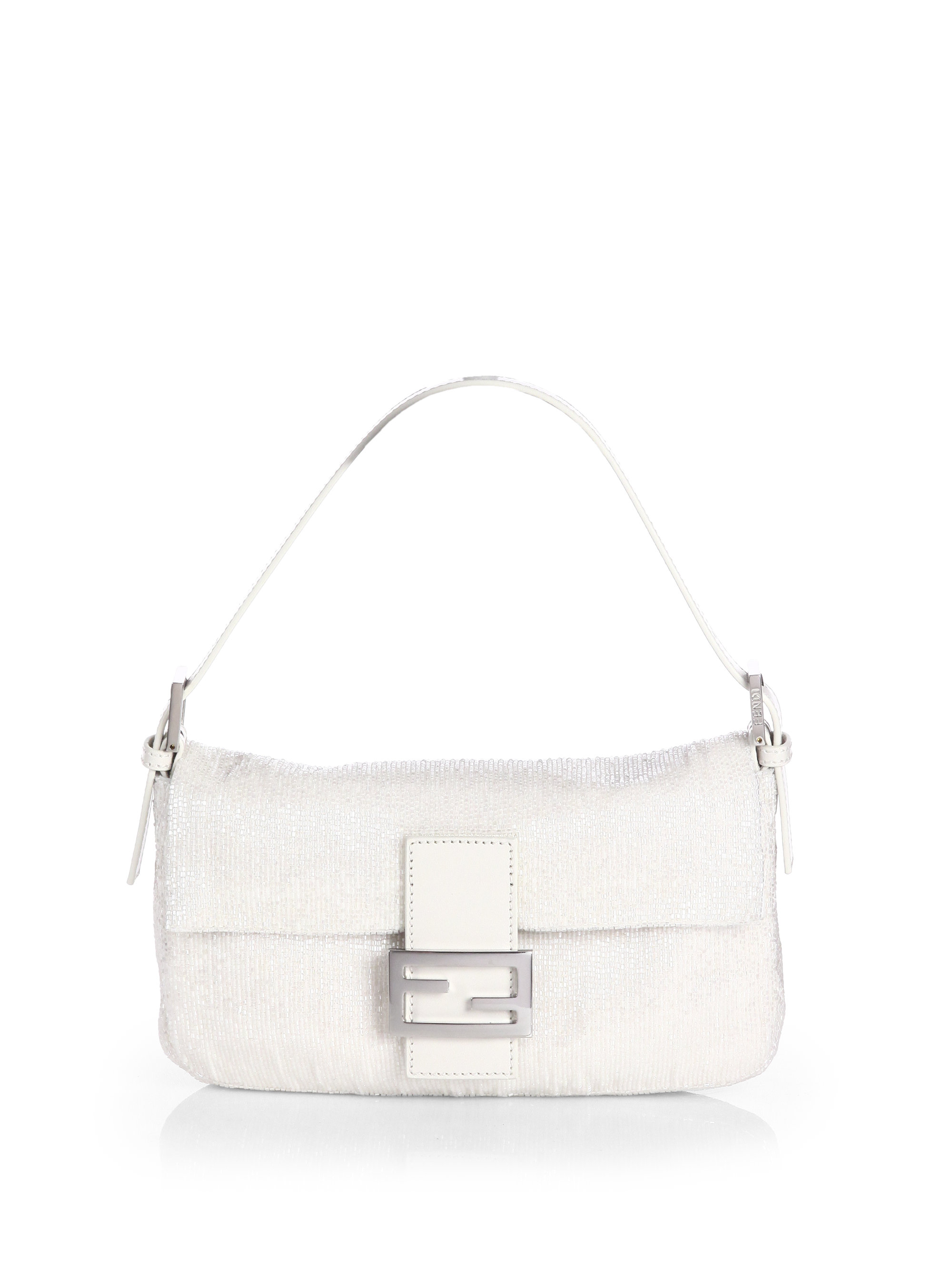 white ruched baguette bag