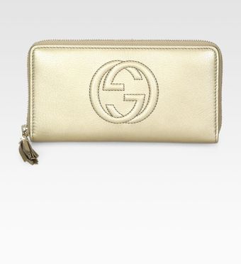 Gucci Soho Metallic Leather Zip Around Wallet - Lyst