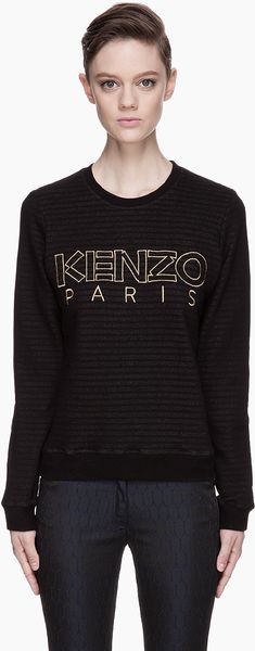 Kenzo Black Striped Gold Logo Sweatshirt - Lyst