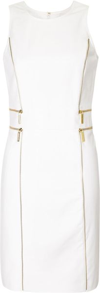 Michael by Michael Kors White Stretch Cotton Sheath Dress with Zips - Lyst
