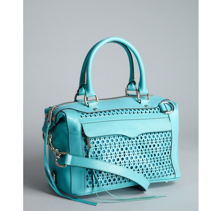 Rebecca Minkoff Turquoise Laser Cut Leather Mab Mini Shoulder Bag in