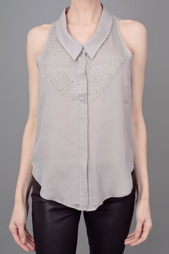 Rory Beca Clifford Sleeveless Button Down Tank Wbeaded Detail - Lyst