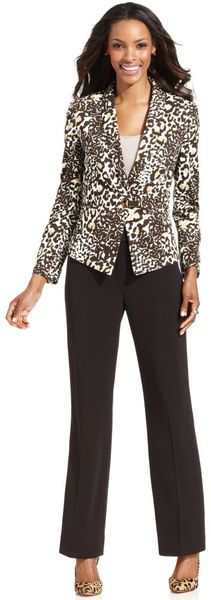 Tahari Animal print Jacket Brown Trousers - Lyst