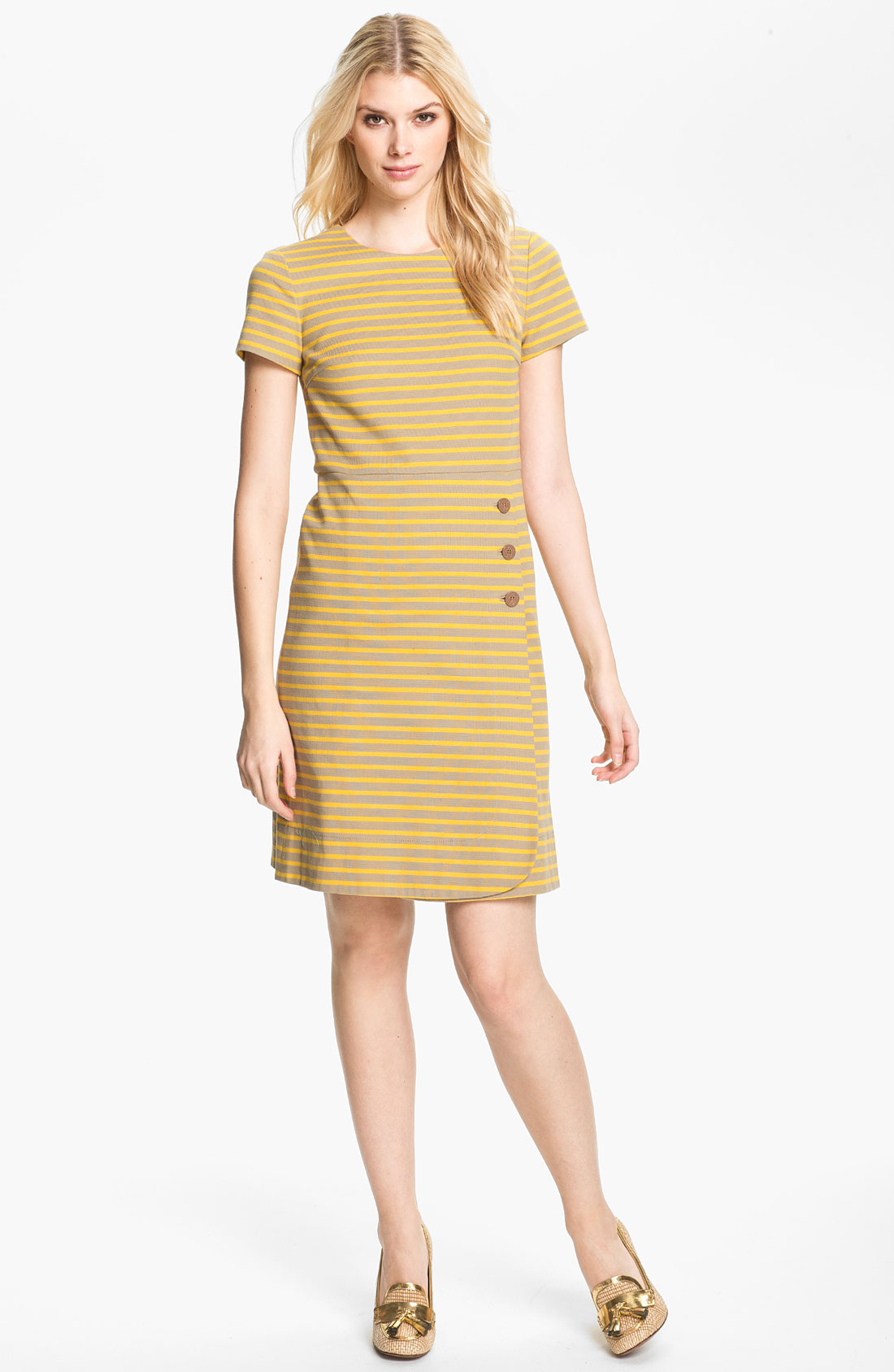 Tory Burch Kamilla Cotton Shift Dress in Khaki (french khaki/ daisy stripe) | Lyst