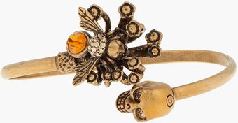 Alexander McQueen Gold and Topaz Skull and Bee Bangle - Lyst