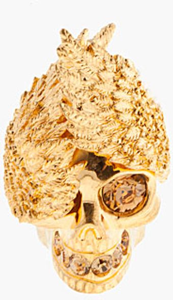 Alexander McQueen Gold Winged Crystal Skull Ring - Lyst