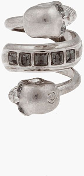 Alexander McQueen Silver and Crystal Wrap Skull Ring - Lyst