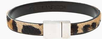 DSquared2 Tan Leather and Calf hair Leopard Rockabilly Armlet - Lyst
