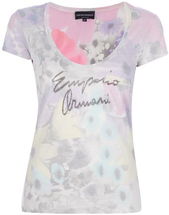 Emporio Armani Logo Floral Print T-shirt - Lyst