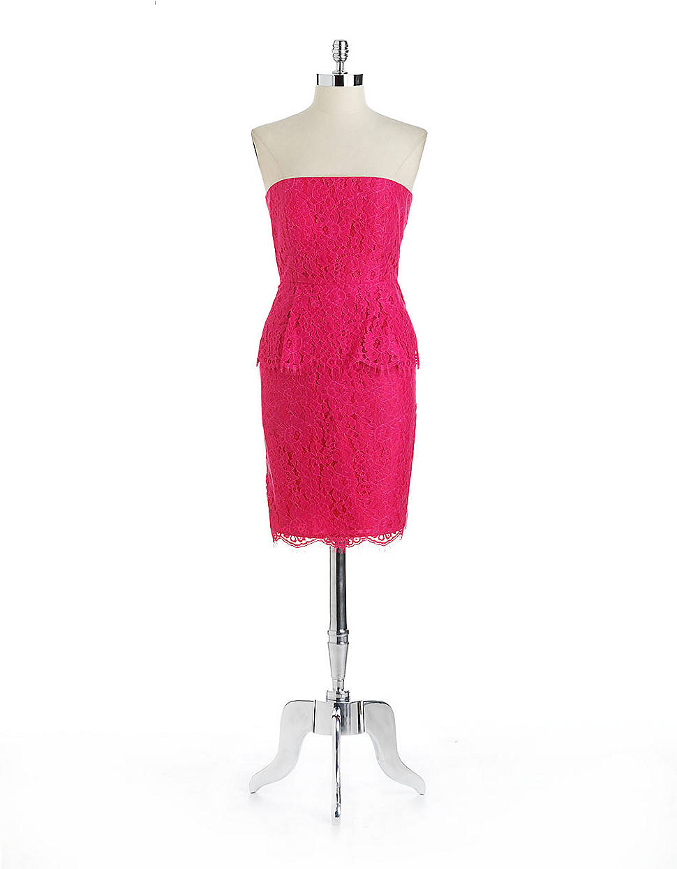 Calvin Klein Strapless Lace Peplum Dress in Pink Lyst