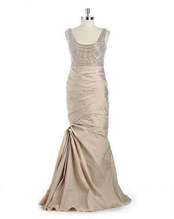 Monique Lhuillier Taffeta Beaded Mermaid Gown - Lyst