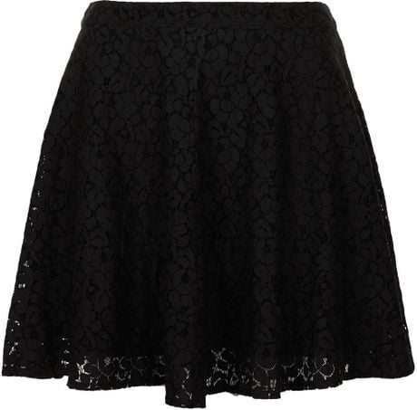 Topshop Black Lace Skater Skirt In Black Lyst