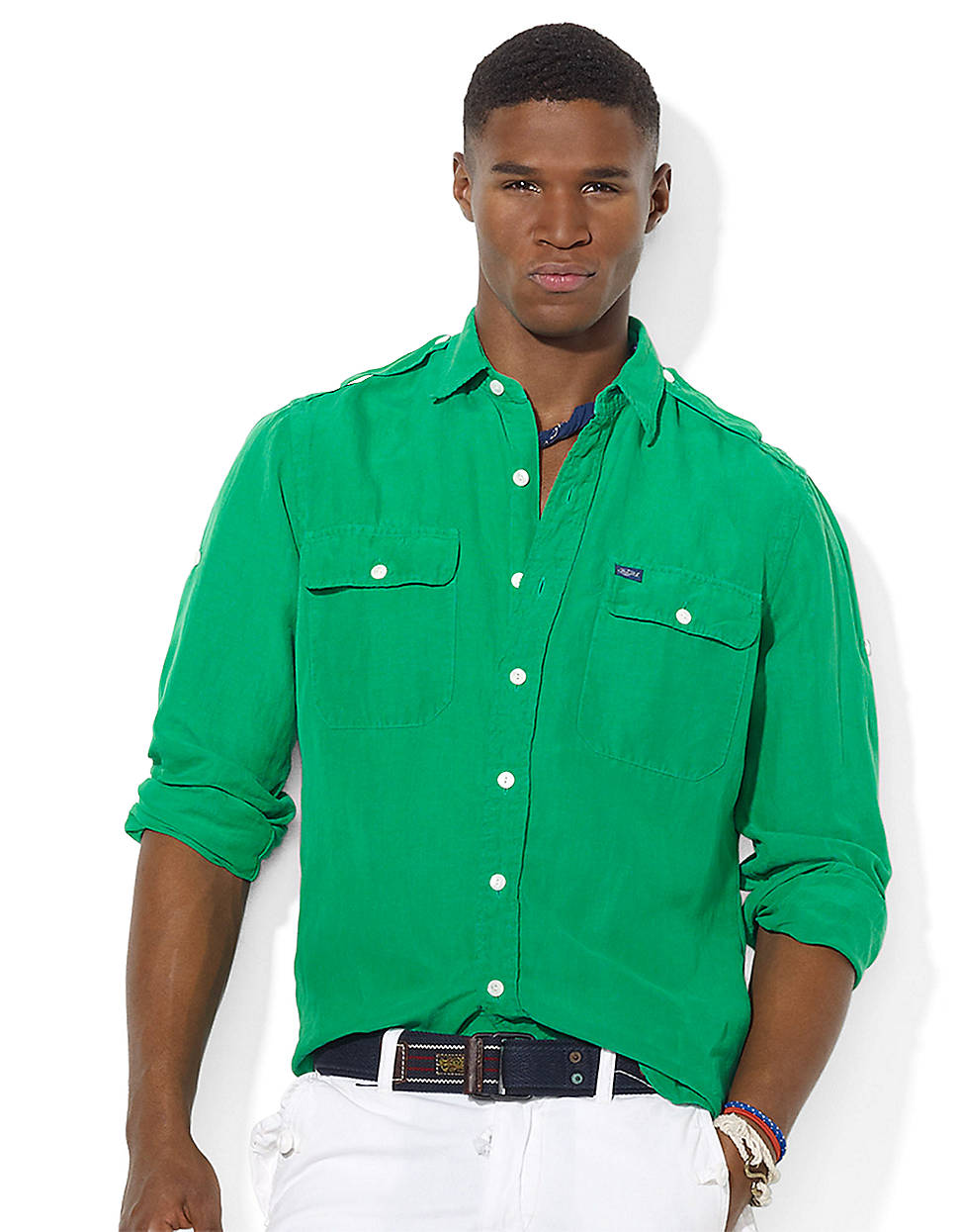 Polo Ralph Lauren Military Gi Linen Silk Epaulet Shirt in Green for Men