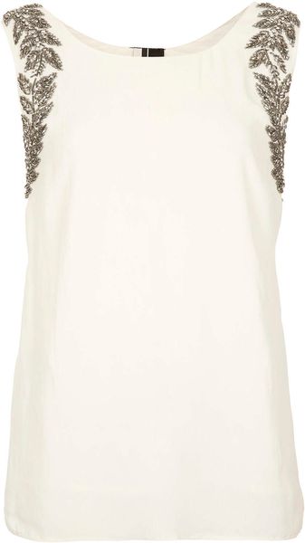 Topshop Leaf Embellished Open Back Top - Lyst