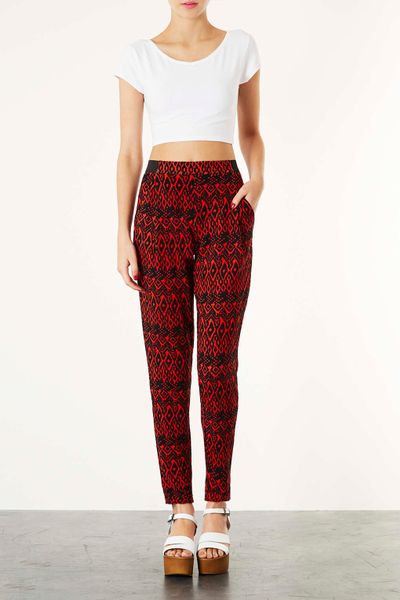 topshop red trousers