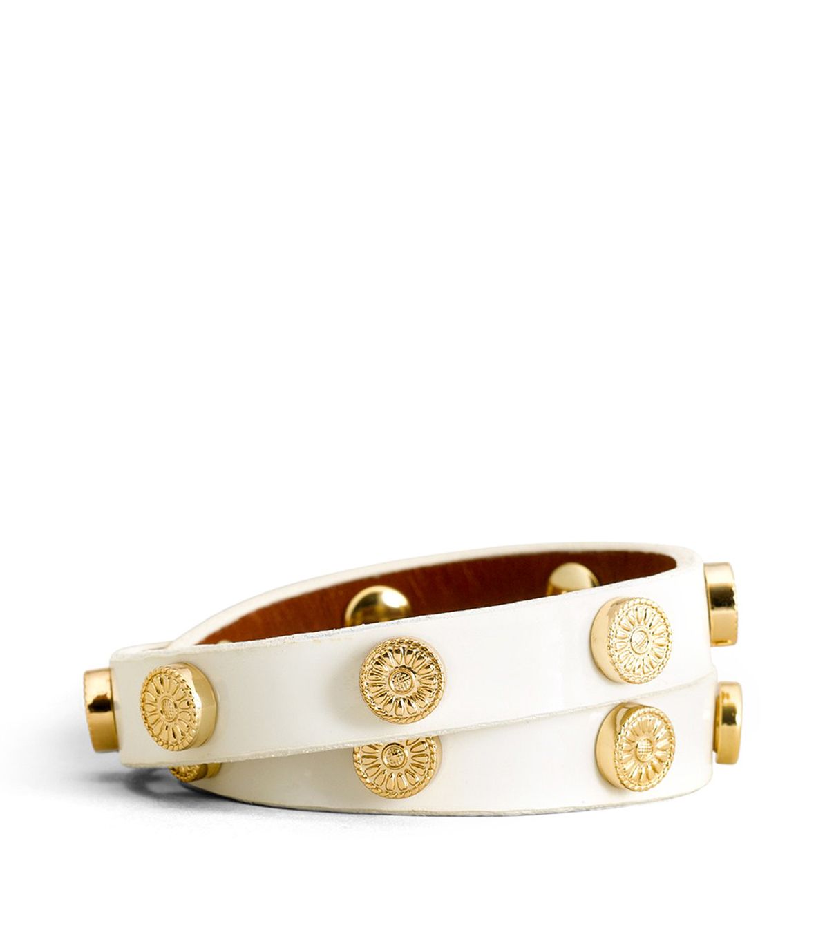 Tory Burch Patent Foundation Double Wrap Logo Stud Bracelet in White