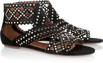 Alaïa Studded Cutout Suede Sandals - Lyst