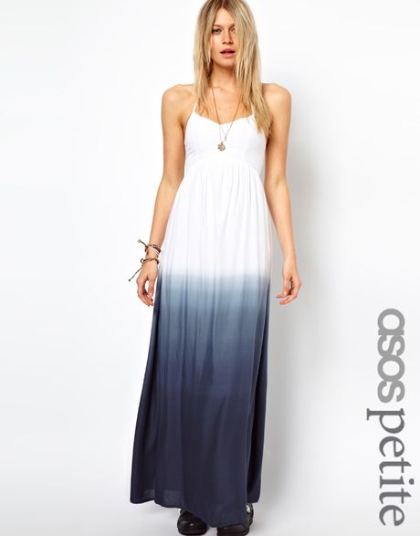 Asos Petite Exclusive Halter Maxi Dress with Dip Dye in White (multi)