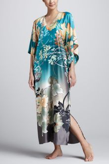 Natori Ming Floral print Caftan Teal - Lyst