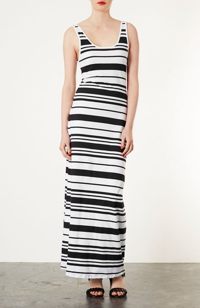 Topshop Stripe Cotton Maxi Dress in White (white/ black) | Lyst