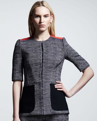 Victoria Beckham Tweed Half Sleeve Jacket - Lyst
