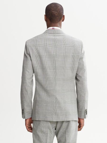 Banana Republic Modern Slim Fit Light Grey Plaid Wool Suit Jacket In