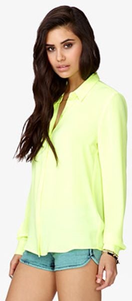 Forever 21 Chiffon Neon Shirt in Yellow (neon yellow)