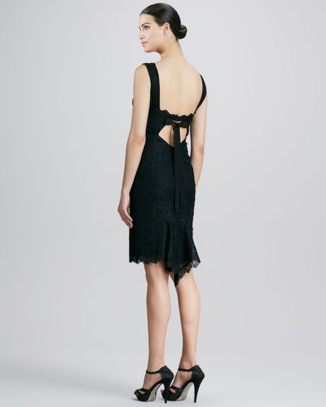 Nicole Miller Lace Cocktail Dress with Cutout Back in Black - Lyst