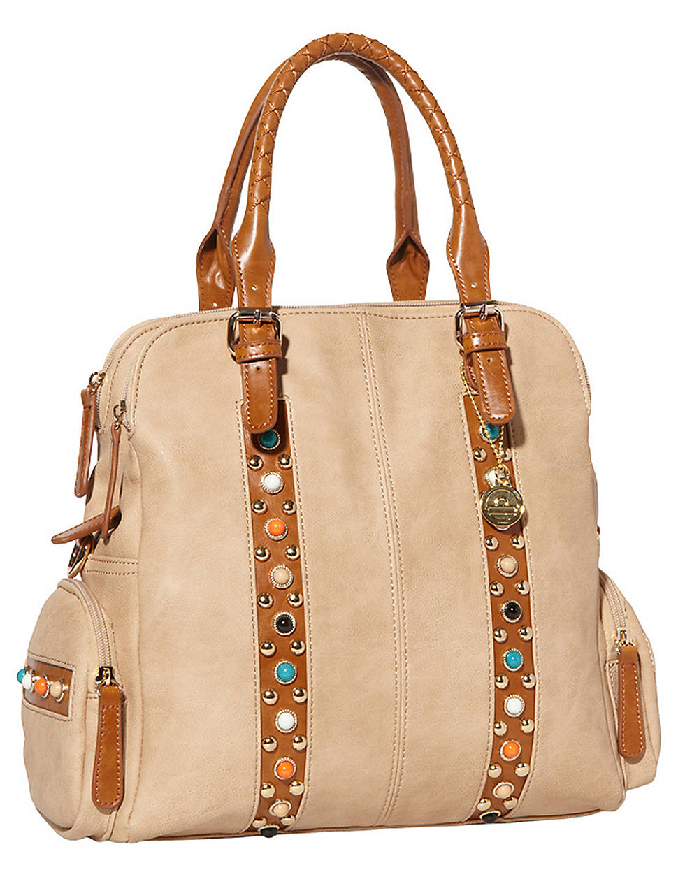 Big Buddha Nisha Studded Bowler Bag in Beige (tan) Lyst