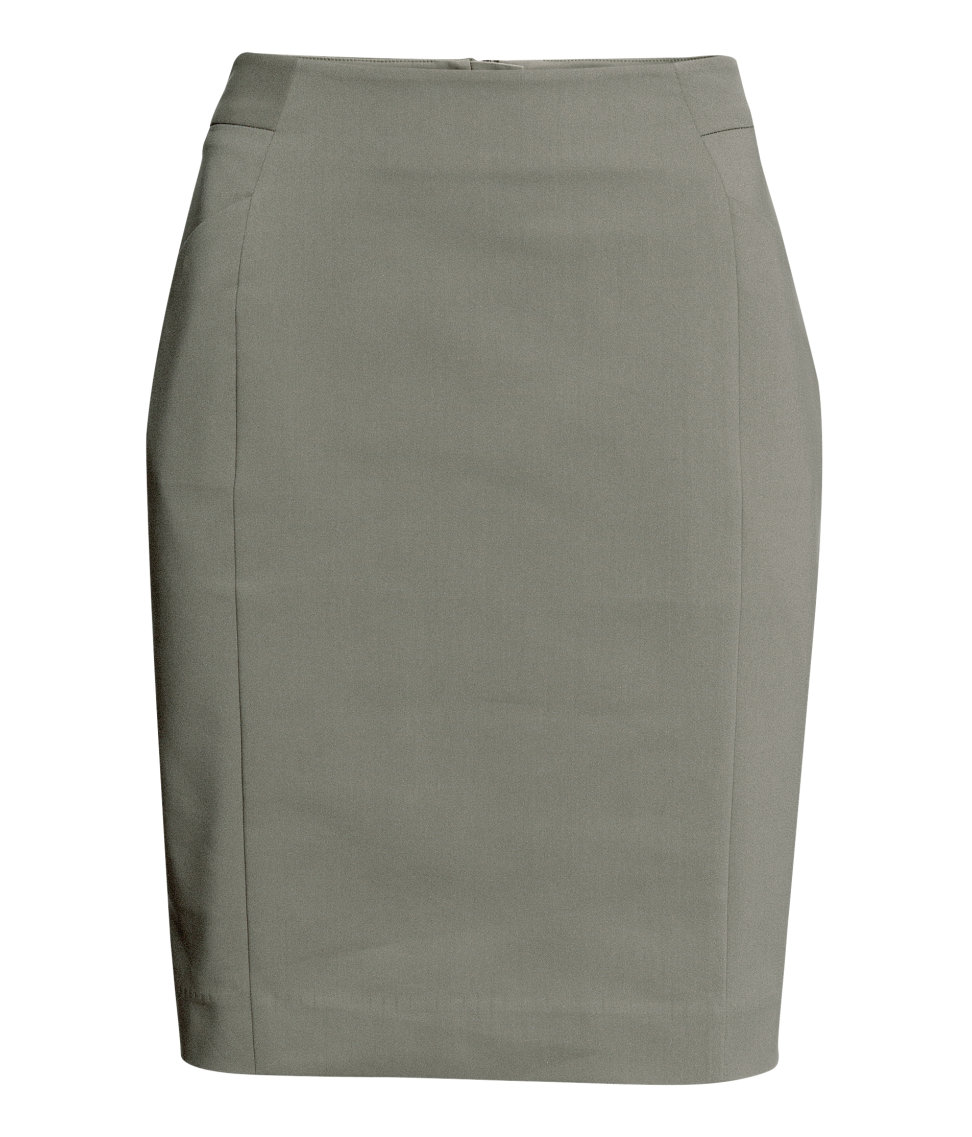 H&m Stretch Pencil Skirt in Gray (khaki) Lyst