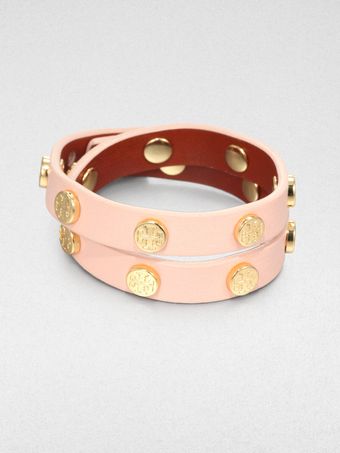 Tory Burch Double Logostudded Leather Wrap Bracelet - Lyst