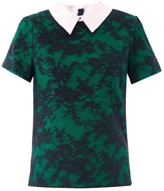 Erdem Lanka Contrast-collar Lace Top - Lyst
