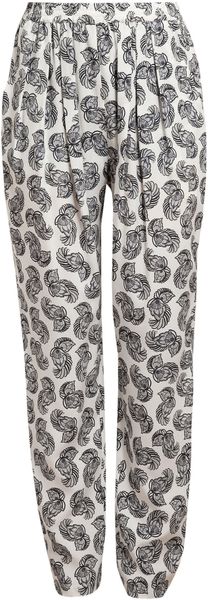 Stella McCartney Feather Printed Silk Trousers - Lyst