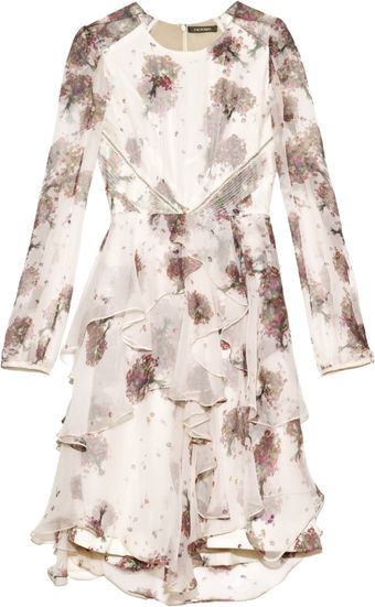 Zac Posen Chiffon Print Long Sleeve Dress - Lyst