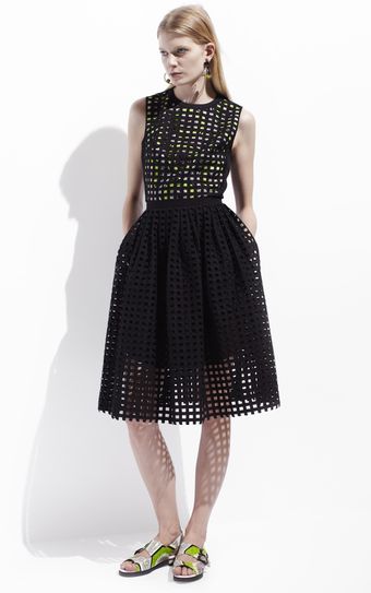 Carven Grid Broderie Anglaise Dress - Lyst