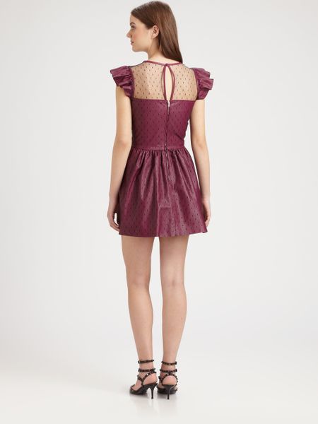 Red Valentino Lace Overlay Leather Dress in Purple (raspberry) - Lyst