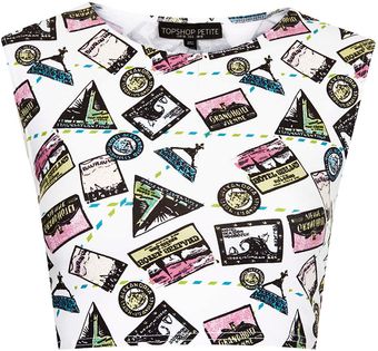 Topshop Petite Stamp Print Crop Top - Lyst