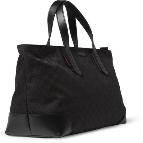 Gucci Leather trimmed Canvas Tote Bag in Black for Men | Lyst