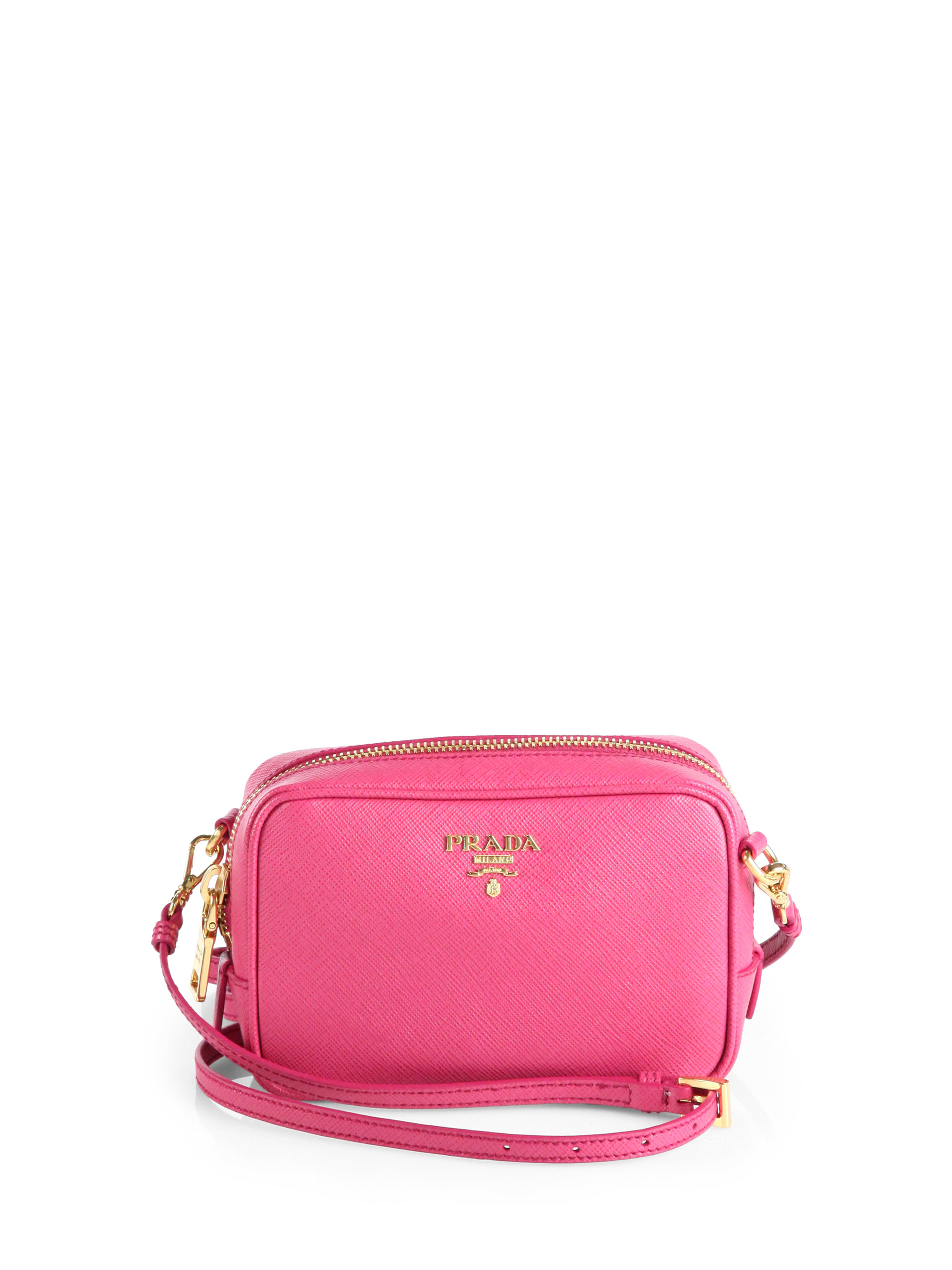 Prada Mini Saffiano Camera Crossbody Bag in Pink (PEONIA-PINK) | Lyst