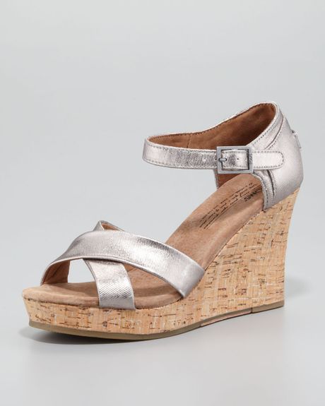 Toms Cork Wedge Sandal Pewter in Silver (PEWTER) | Lyst
