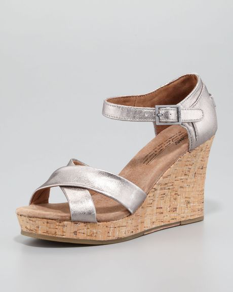 Toms Cork Wedge Sandal Pewter in Silver (PEWTER) | Lyst Toms Cork Wedge Sandal Pewter in Silver (PEWTER) | Lyst