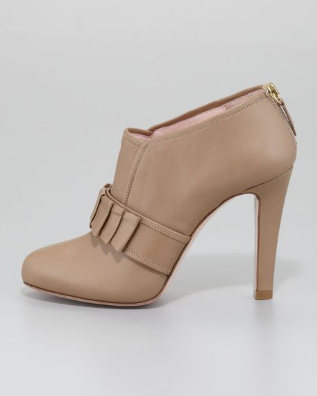 ... Womens Bowfront Leather Ankle Bootie Taupe in Beige (TAUPE) - Lyst