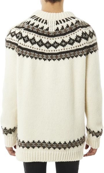 Saint Laurent Fair Isle Knit Oversized Sweater in Beige for Men (cream