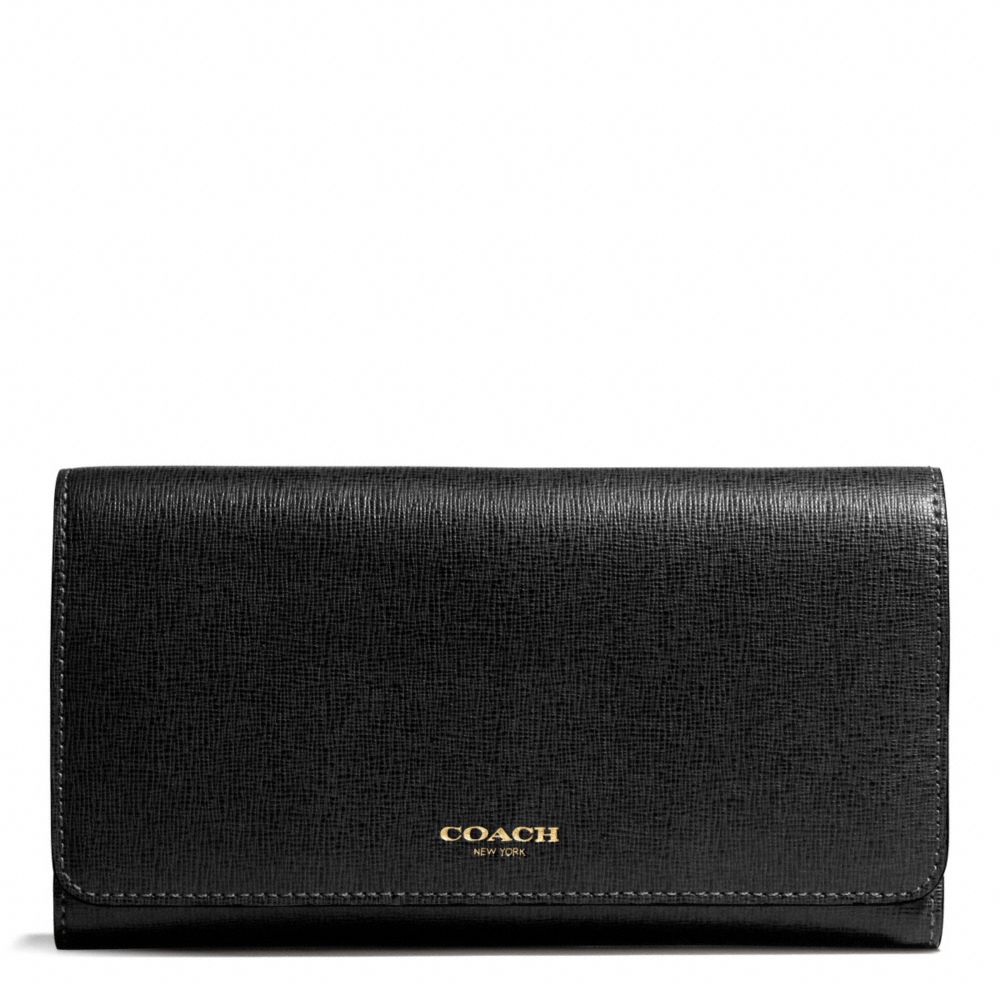 Coach Checkbook Wallet in Saffiano Leather in Black (BRASS/BLACK) | Lyst