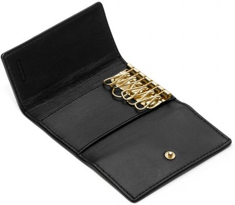 Coach Six Ring Key Case in Saffiano Leather in Black (BRASS/BLACK) | Lyst