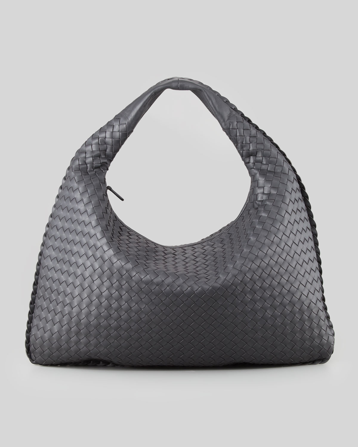 Bottega Intrecciato Woven Large Hobo Bag, Charcoal in Gray