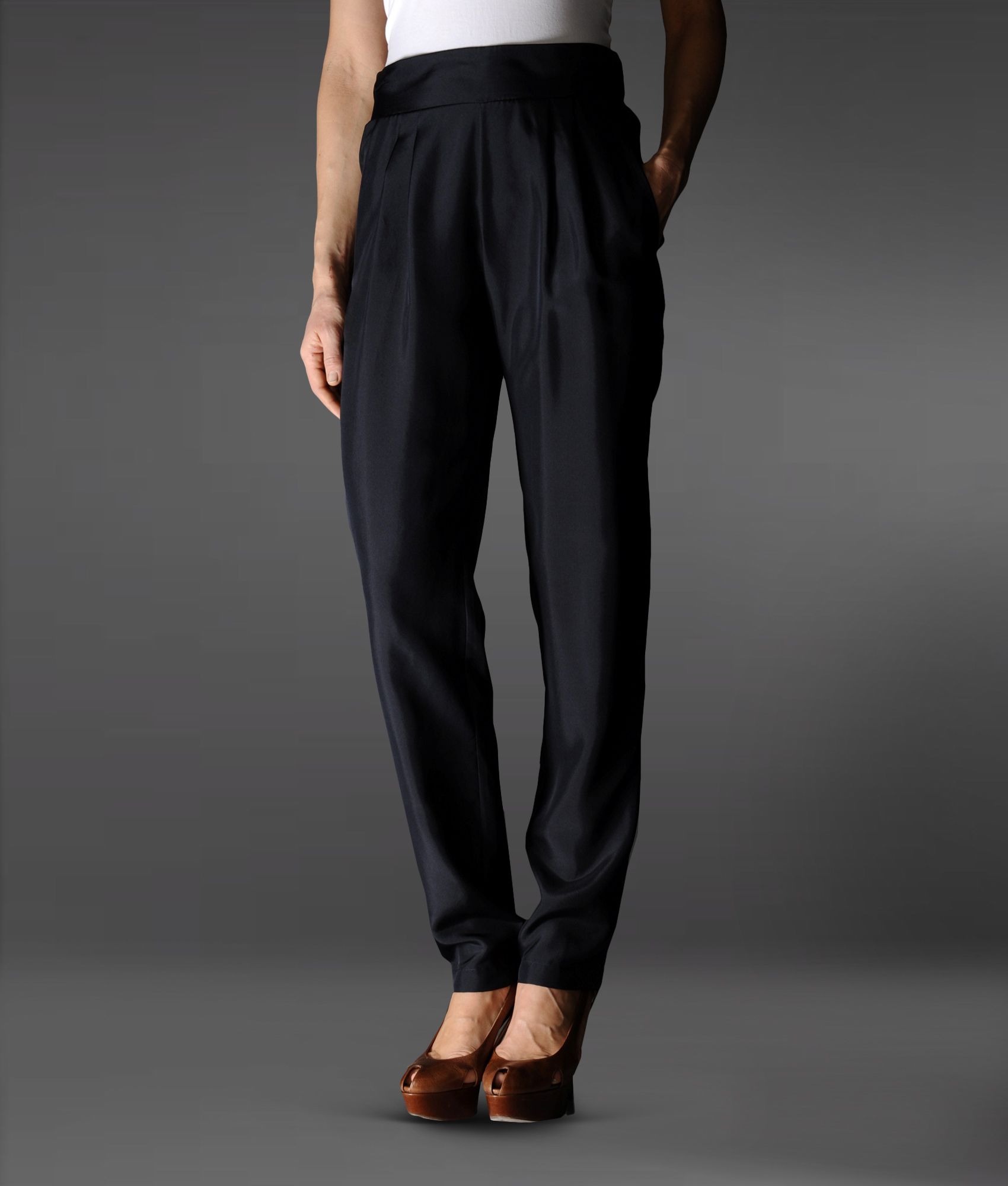 navy silk pants